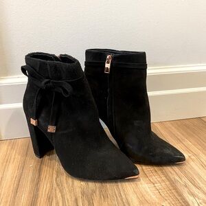 Ted Baker London black heeled Qatena boots, in original box.